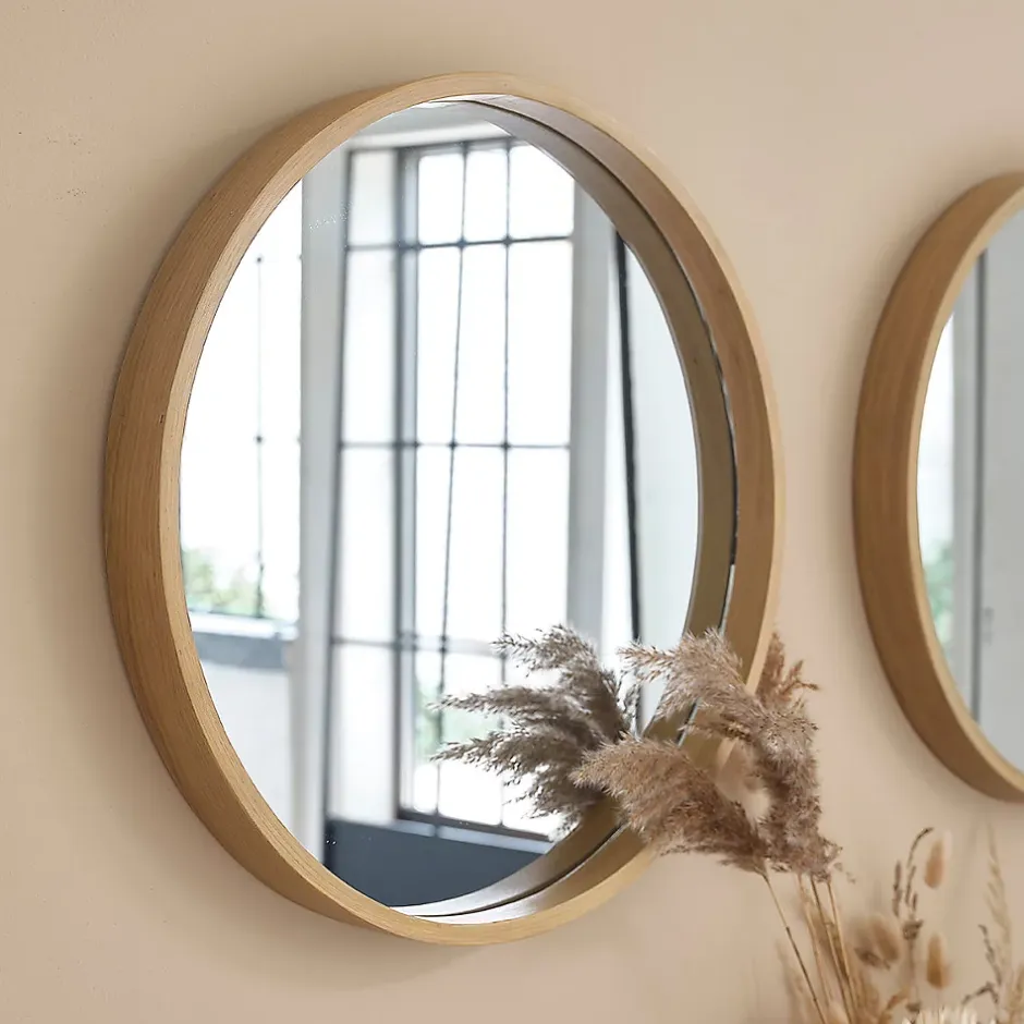 Berah Getah Miroir en chêne massif rond 50 cm* Miroir Simple