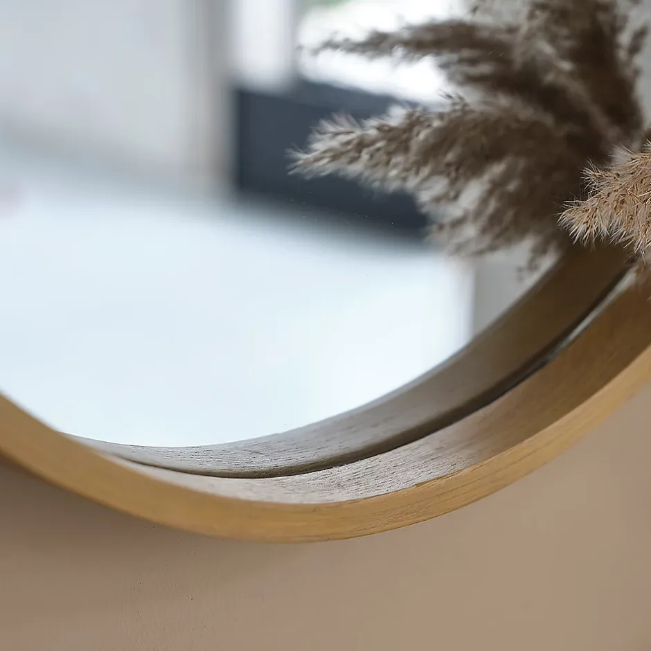 Berah Getah Miroir en chêne massif rond 50 cm* Miroir Simple
