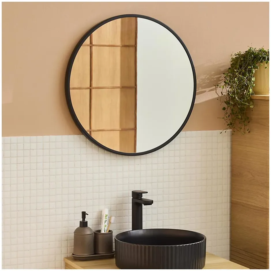 Mob-In Miroir en métal rond D60cm EMA Noir* Miroir Simple