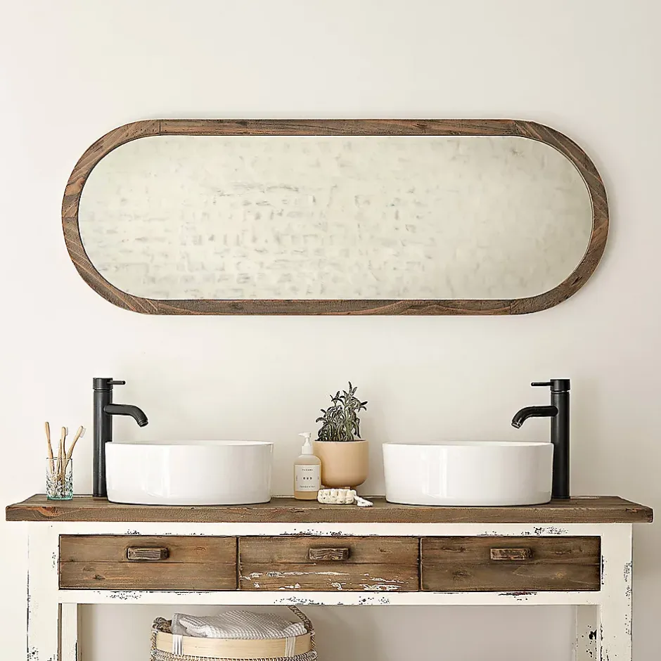 Berah Getah Miroir en pin recyclé massif ovale* Miroir Simple