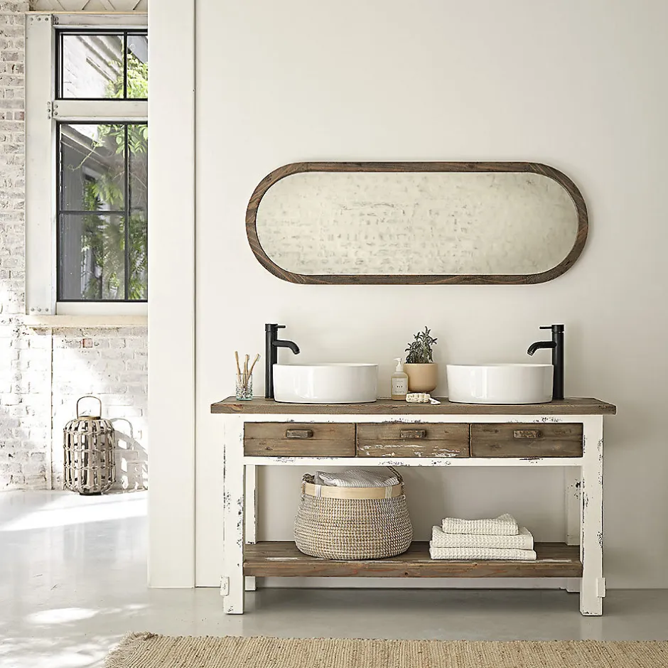 Berah Getah Miroir en pin recyclé massif ovale* Miroir Simple