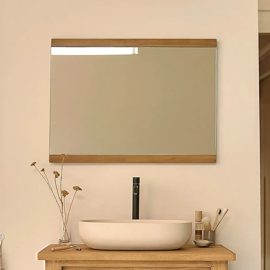 Berah Getah Miroir en teck recyclé massif 80 cm* Miroir Simple