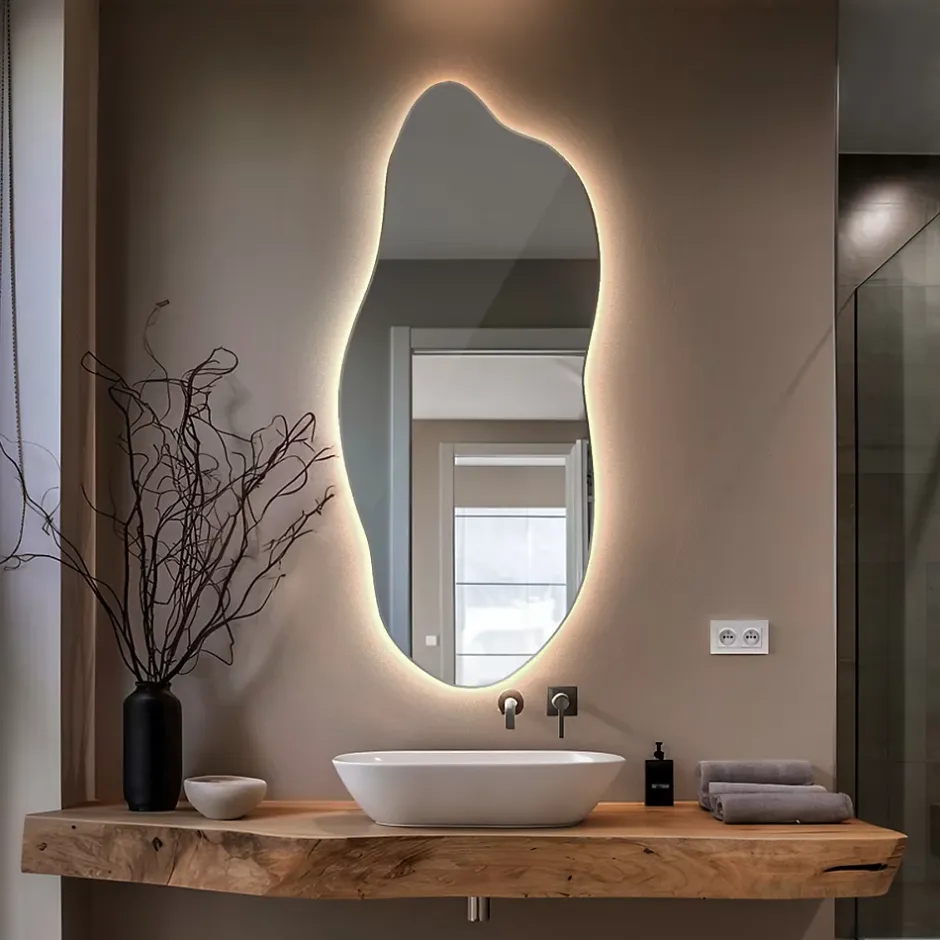 Tulup Miroir Forme Organique LED 45x100 cm Lumière Neutre Style Unique Pour Décoration Intérieure