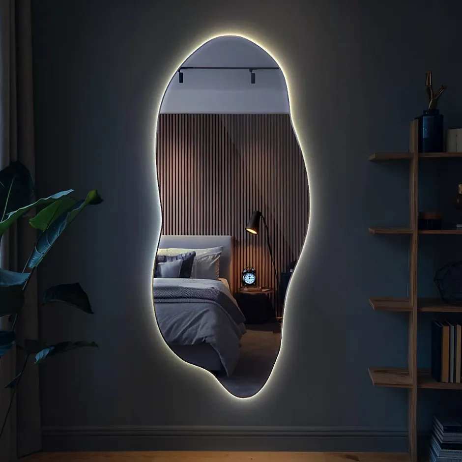 Tulup Miroir Forme Organique LED 45x100 cm Lumière Neutre Style Unique Pour Décoration Intérieure