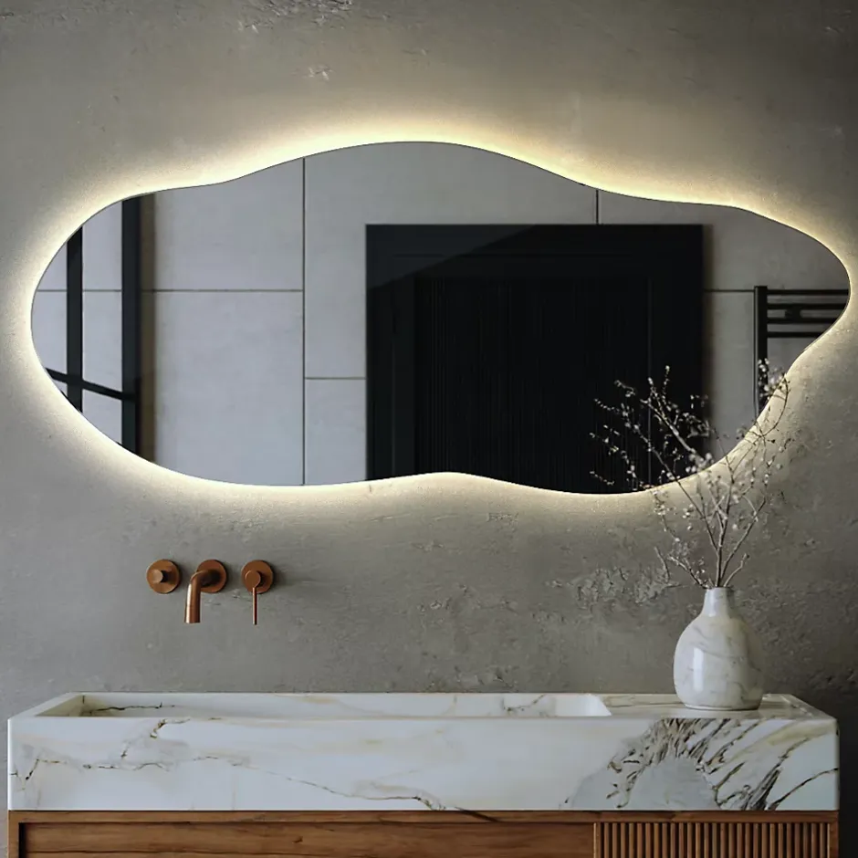 Tulup Miroir Forme Organique LED 45x100 cm Lumière Neutre Style Unique Pour Décoration Intérieure