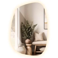 Tulup Miroir forme originale lumineux 91 x 66 cm découpe biseautée lumière chaud* Miroir Lumineux