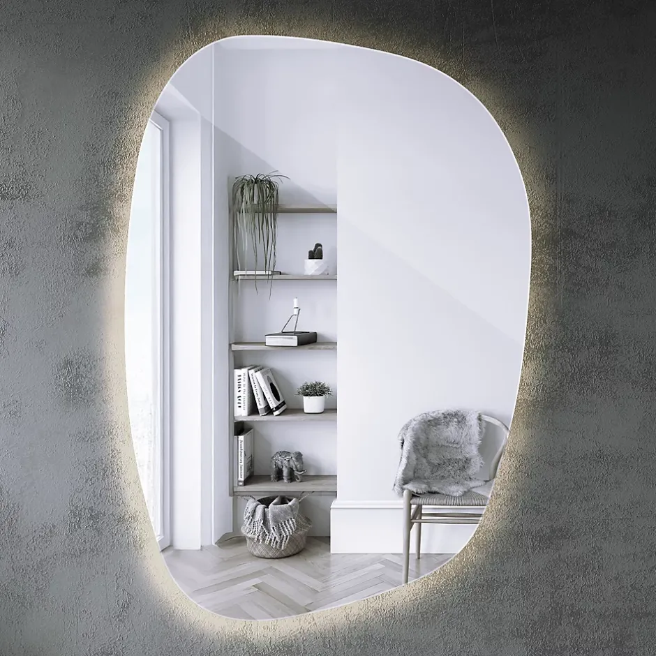 Tulup Miroir forme originale lumineux 91 x 66 cm découpe biseautée lumière chaud* Miroir Lumineux