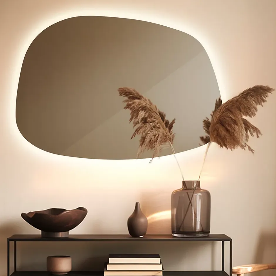 Tulup Miroir forme originale lumineux 91 x 66 cm découpe biseautée lumière chaud* Miroir Lumineux