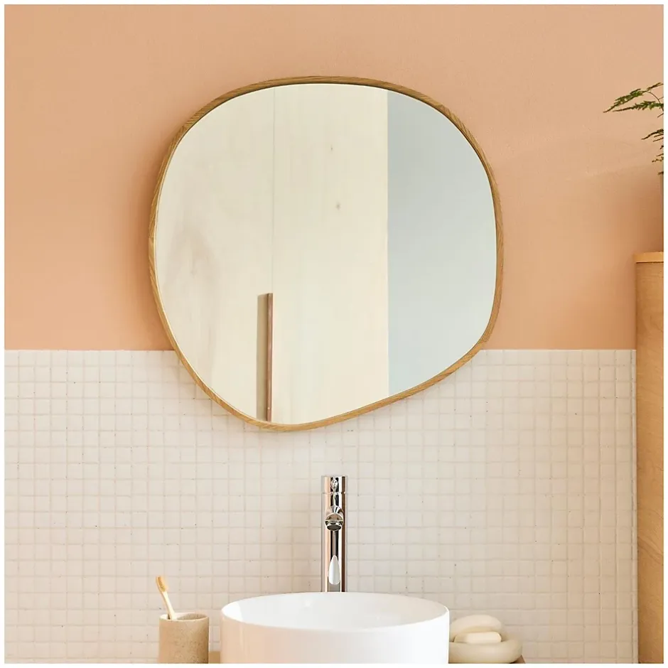 Mob-In Miroir galet chêne LEONIE 60x60cm