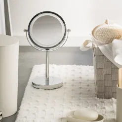Guy Levasseur Miroir grossissant en métal inox à LED 12x12x30cm