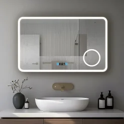 Saniland Miroir LED antibuée 100x60 avec zone grossissante X3 température de couleur réglable