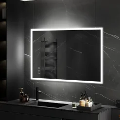 Saniverre Miroir LED lumineux TEMEO 90 x 120 cm (ou 120x90) antibuée + intensité 2100 lms & couleur réglables salle de bain -