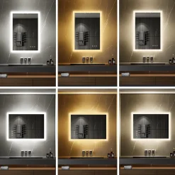 Saniverre Miroir LED lumineux TEMEO 70 x 100 cm (ou 100x70) antibuée + intensité 2100 lms & couleur réglables salle de bain -* Miroir Lumineux