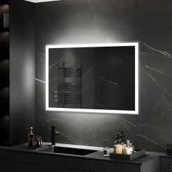 Saniverre Miroir LED lumineux TEMEO 70 x 100 cm (ou 100x70) antibuée + intensité 2100 lms & couleur réglables salle de bain -* Miroir Lumineux