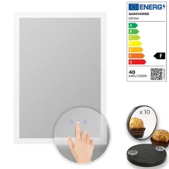 Saniverre Miroir LED lumineux TEMEO 70 x 100 cm (ou 100x70) antibuée + intensité 2100 lms & couleur réglables salle de bain -* Miroir Lumineux