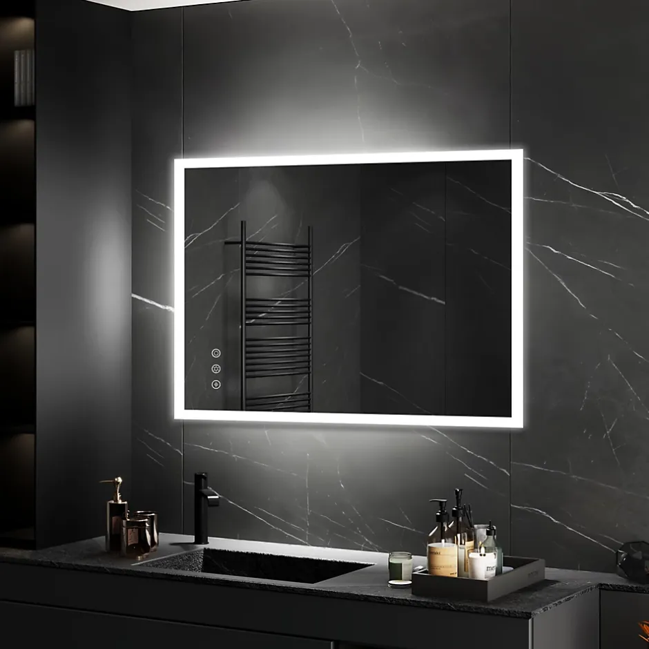Saniverre Miroir LED lumineux TEMEO 80 x 100 cm (ou 100x80) antibuée + intensité 2100 lms & couleur réglables salle de bain -