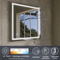 Cuisibane Miroir LED modulable et antibuée VISTA PLUS - 80x80 cm* Miroir Lumineux