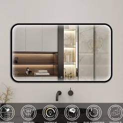 AICA Sanitaire Miroir LED pour Salle de Bain 120x70 cm - Anti-Buée, Lumière tricolore et Dimmable* Miroir Lumineux