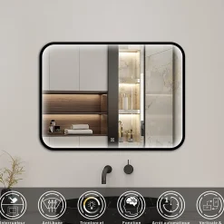 AICA Sanitaire Miroir LED pour Salle de Bain 90x70 cm - Anti-Buée, Lumière tricolore et Dimmable