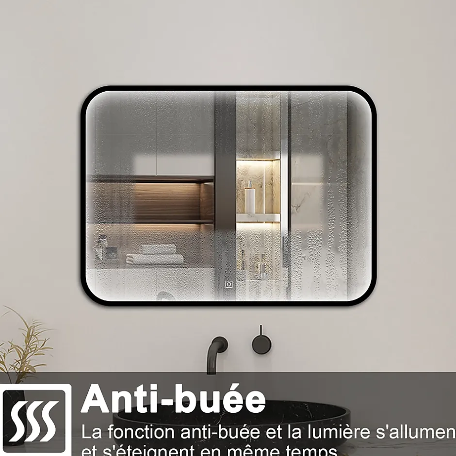 AICA Sanitaire Miroir LED pour Salle de Bain 90x70 cm - Anti-Buée, Lumière tricolore et Dimmable