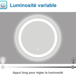 AICA Sanitaire Miroir LED rond de 60cm, dimmable + mémoire + antibuée, IP44, avec interrupteur tactile, 6000k blanc froid,* Miroir Lumineux