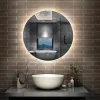 AICA Sanitaire Miroir LED rond sans cadre de 90cm, dimmable + mémoire + antibuée, IP44, horizontal/vertical, 6000k blanc froid,* Miroir Lumineux