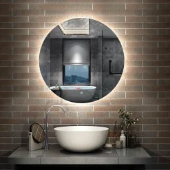 AICA Sanitaire Miroir LED rond sans cadre de 80cm, dimmable + mémoire + antibuée, IP44, horizontal/vertical, 6000k blanc froid,