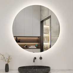 AICA Sanitaire Miroir LED rond sans cadre de 60cm, dimmable + mémoire, IP44, horizontal/vertical, 6000k blanc froid,
