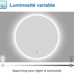 AICA Sanitaire Miroir LED rond sans cadre de 60cm, dimmable + mémoire, IP44, horizontal/vertical, 6000k blanc froid,