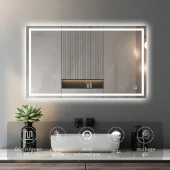 Mon Beau bain Miroir LED Réversible pour Salle de Bain 80x110 cm - Anti-Buée avec Interrupteur Tactile