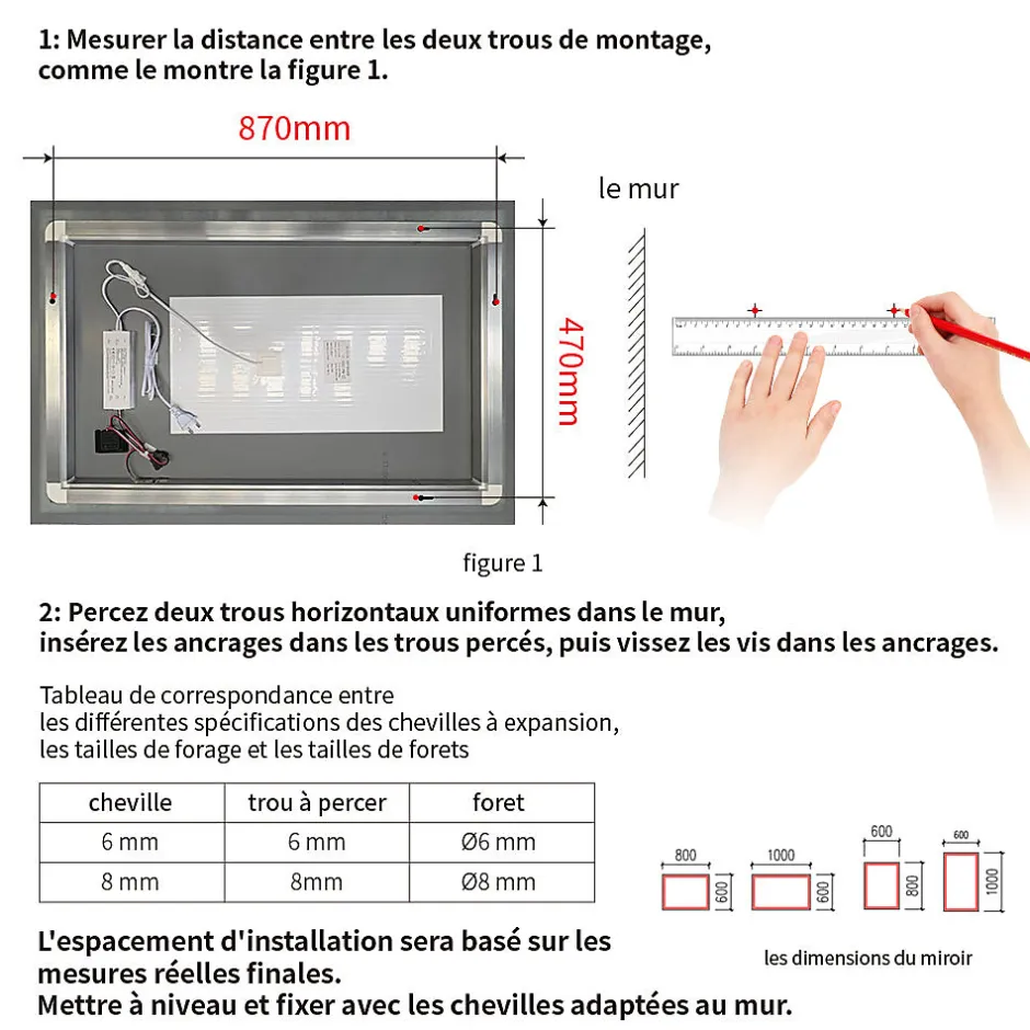 Mon Beau bain Miroir LED Réversible pour Salle de Bain 80x110 cm - Anti-Buée avec Interrupteur Tactile