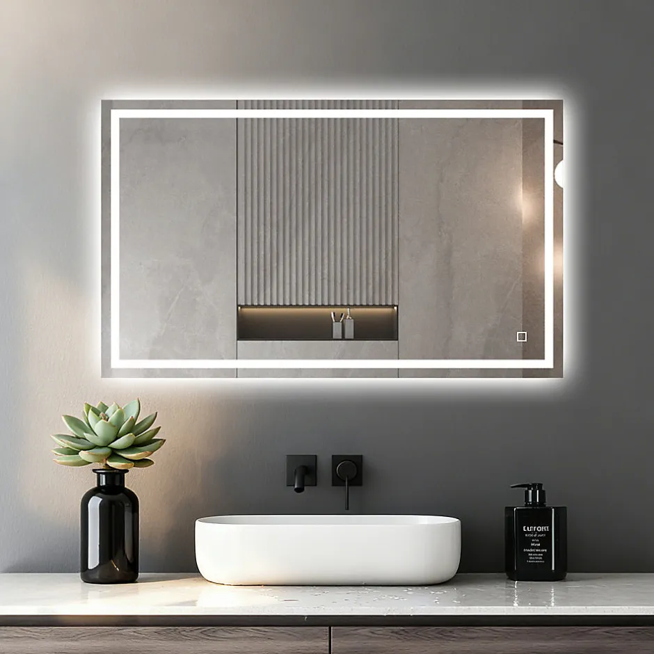 Mon Beau bain Miroir LED Réversible pour Salle de Bain 80x100 cm - Anti-Buée avec Interrupteur Tactile* Miroir Lumineux