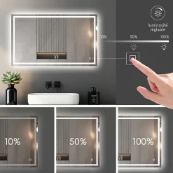 Mon Beau bain Miroir LED Réversible pour Salle de Bain 80x100 cm - Anti-Buée avec Interrupteur Tactile* Miroir Lumineux
