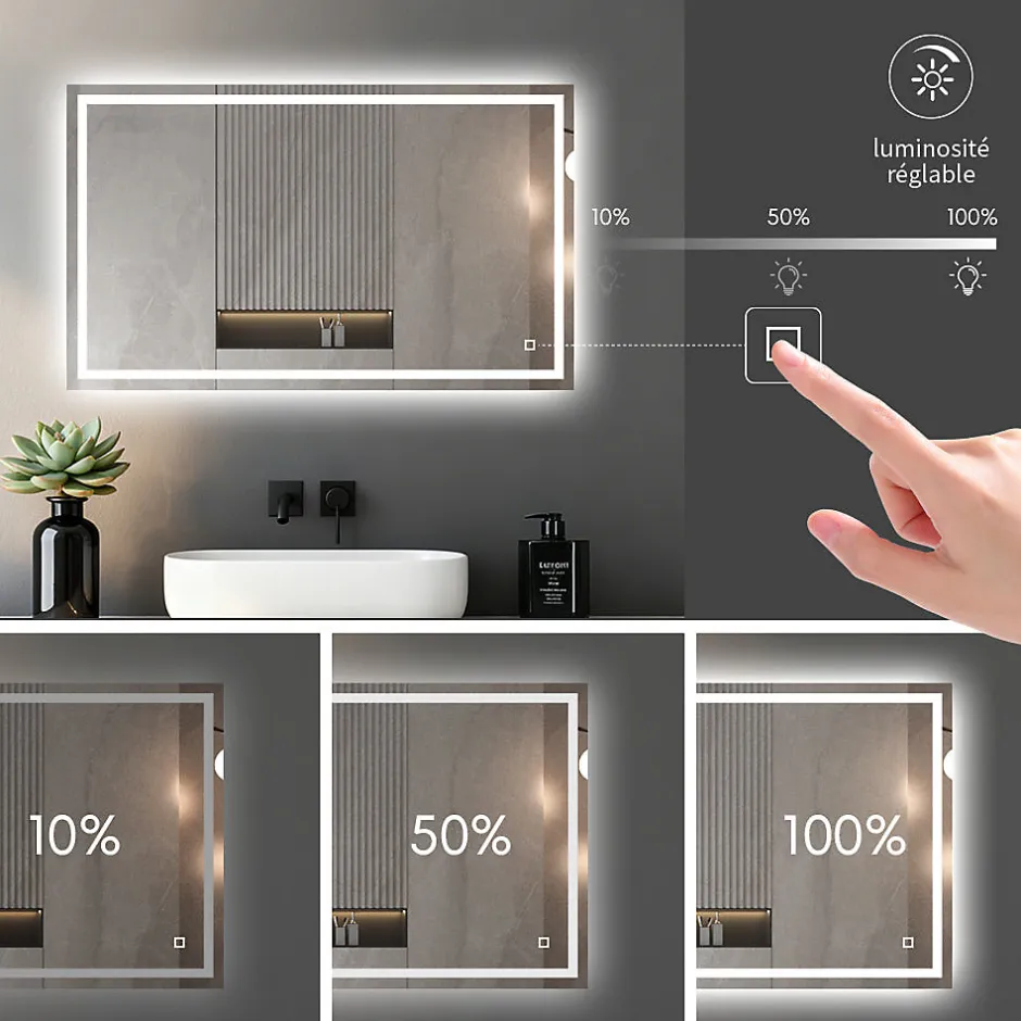 Mon Beau bain Miroir LED Réversible pour Salle de Bain 80x100 cm - Anti-Buée avec Interrupteur Tactile* Miroir Lumineux