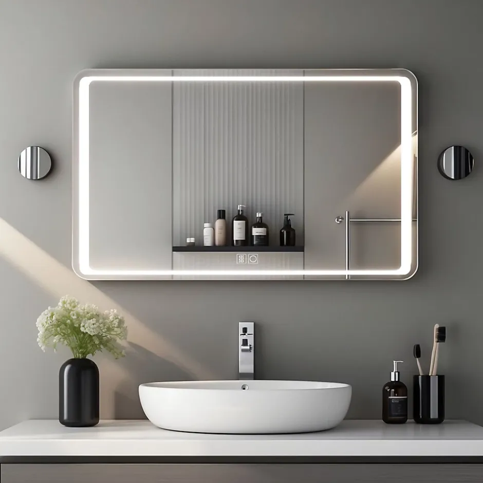 Saniland Miroir LED Salle de bain 140x80cm avec horloge digitale et hauts parleurs Bluetooth