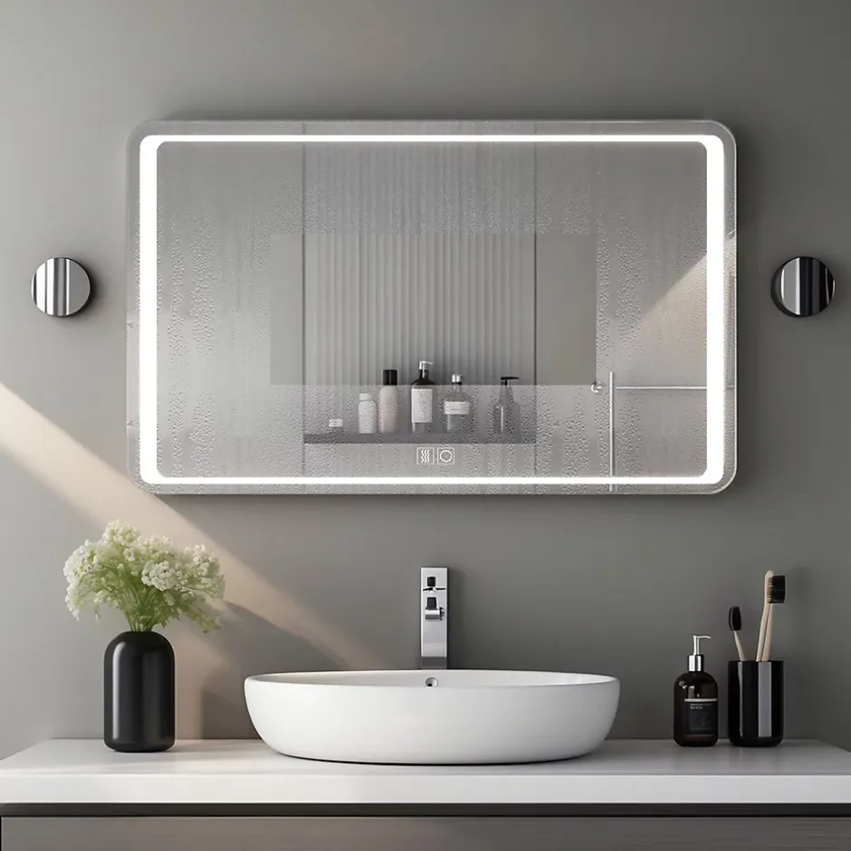 Saniland Miroir LED Salle de bain 140x80cm avec horloge digitale et hauts parleurs Bluetooth