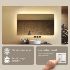 Artforma Miroir LED Salle de Bain - - Forme arrondie - 120x70cm - LED Dual + interrupteur tactile + anti-buée