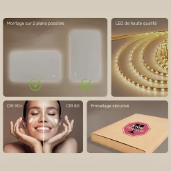 Artforma Miroir LED Salle de Bain - - Forme arrondie - 120x70cm - LED Dual + interrupteur tactile + anti-buée