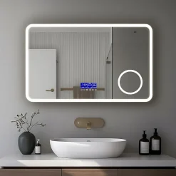 Mon Beau bain Miroir LED spécial maquillage 80x60 avec zone grossissante X3 et horloge digitale pour salle de bain