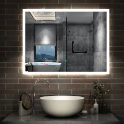 AICA Sanitaire Miroir lumineux à LED, 60x50cm, dimmable, avec mémoire et anti-buée, IP44, horizontal/vertical, blanc froid,
