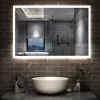 AICA Sanitaire Miroir lumineux à LED, 90x70cm, dimmable, avec mémoire et anti-buée, IP44, horizontal/vertical, blanc froid,