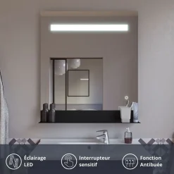 Cuisibane Miroir lumineux antibuée ETAL 70x80 cm avec tablette de rangement* Miroir Lumineux