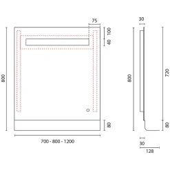 Cuisibane Miroir lumineux antibuée ETAL 70x80 cm avec tablette de rangement* Miroir Lumineux