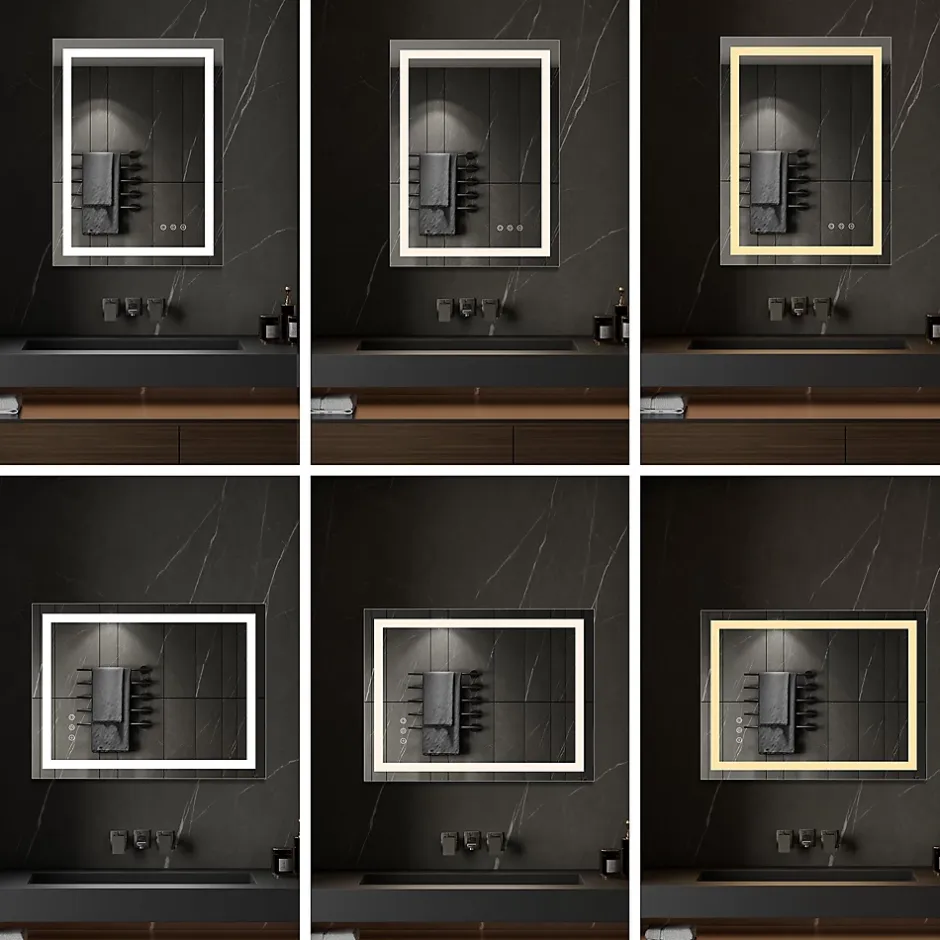 Saniverre Miroir lumineux CIMEO 60 x 80 cm (ou 80x60) LED 2100 lms, antibuée + intensité & couleur réglables salle de bain -