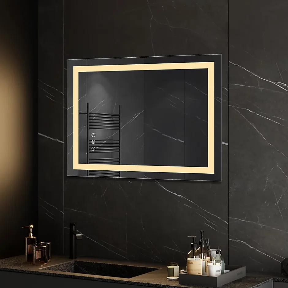 Saniverre Miroir lumineux CIMEO 60 x 80 cm (ou 80x60) LED 2100 lms, antibuée + intensité & couleur réglables salle de bain -