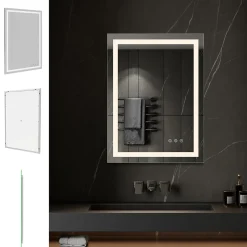 Saniverre Miroir lumineux CIMEO 70 x 90 cm (ou 90x70) LED 2100 lms, antibuée + intensité & couleur réglables salle de bain -* Miroir Lumineux
