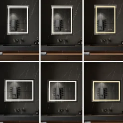 Saniverre Miroir lumineux CIMEO 70 x 90 cm (ou 90x70) LED 2100 lms, antibuée + intensité & couleur réglables salle de bain -* Miroir Lumineux