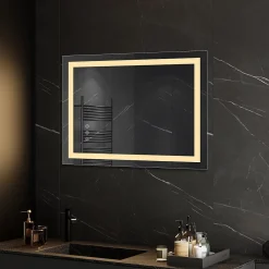 Saniverre Miroir lumineux CIMEO 70 x 90 cm (ou 90x70) LED 2100 lms, antibuée + intensité & couleur réglables salle de bain -* Miroir Lumineux