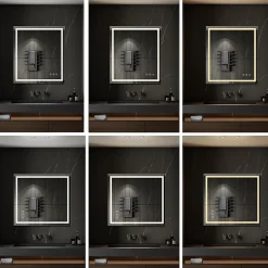 Saniverre Miroir lumineux CIMEO 90 x 100 cm (ou 100x90) LED 2100 lms, antibuée + intensité & couleur réglables salle de bain -