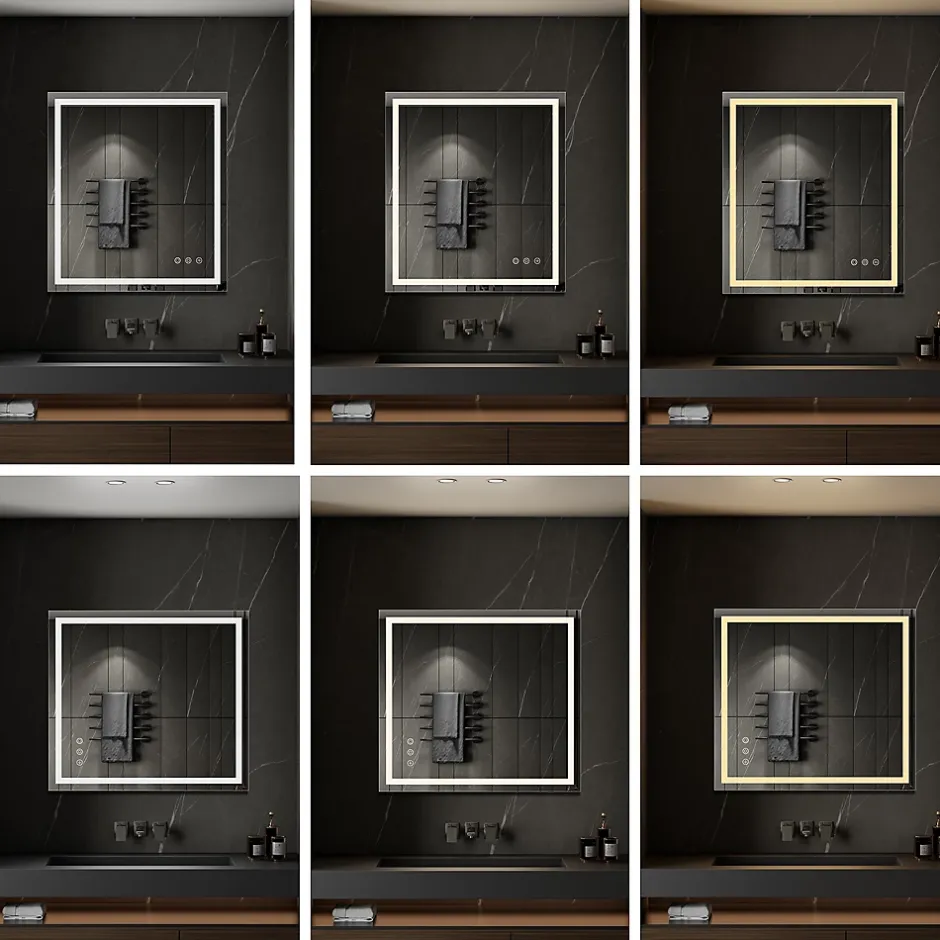 Saniverre Miroir lumineux CIMEO 90 x 100 cm (ou 100x90) LED 2100 lms, antibuée + intensité & couleur réglables salle de bain -